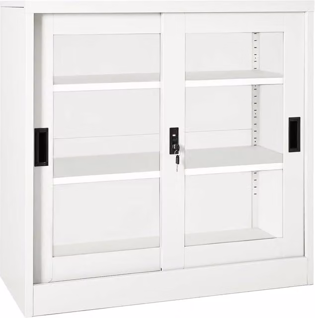 Armadio con ante scorrevoli ufficio 90 x 40 x 90 cm con serratura 2 ripiani regolabili design moderno in acciaio bianco 02_0046814
