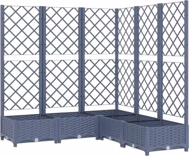 Fioriera rialzata con traliccio per piante rampicanti in plastica, grigio o blu, L 120 cm x P 120 cm x H 121,5 cm