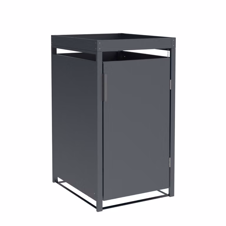 DEGAMO Box per bidoni della spazzatura ULM 68x80x124 cm con fioriera, 240 litri, acciaio antracite