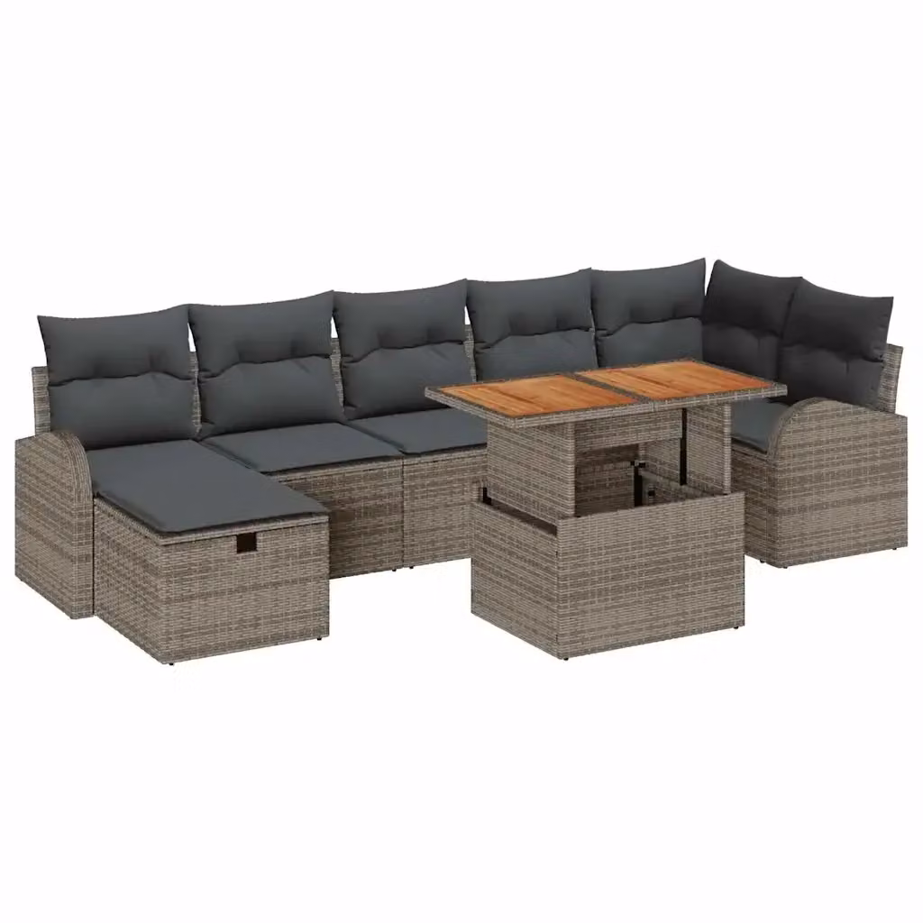 Set Divano da Giardino Moderno vidaXL 8 Pezzi Grigio con Cuscini e Tavolino in Polyrattan e Acciaio – 2
