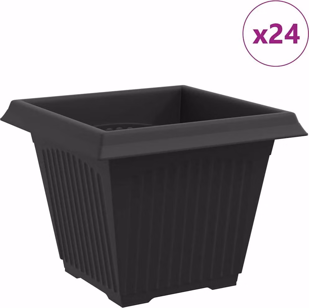 Vaso quadrato per fiori 24 pcs Nero 38 x 38 x 30 cm Plastica