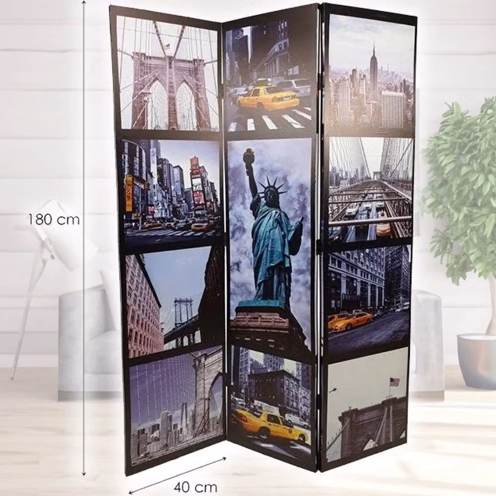 Paravento Divisorio con 3 Pannelli Trade Shop con Stampa Fronte Retro New York Multicolore L: 120 cm, H: 180 cm – 2