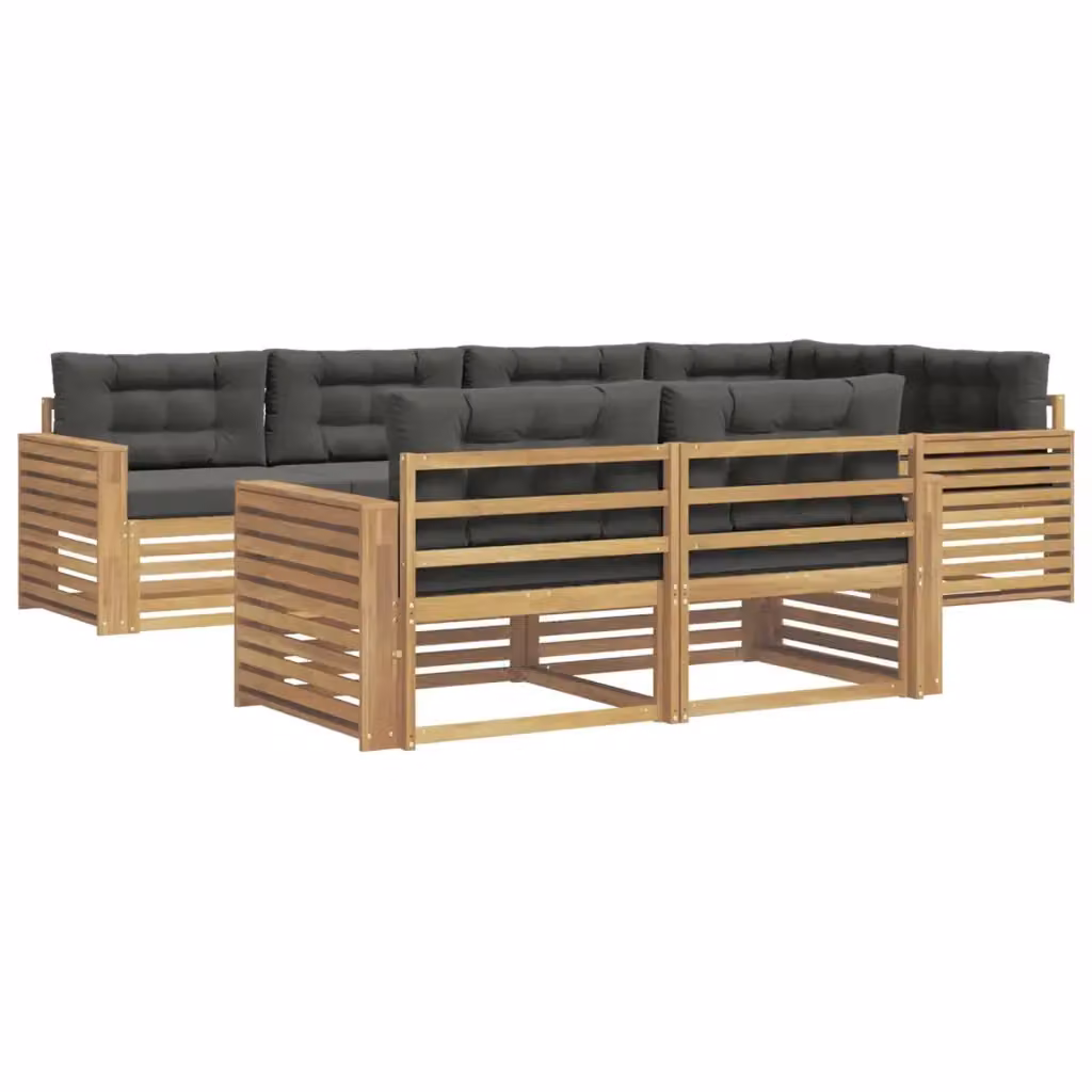 Set di divani da esterno a L vidaXL in legno di acacia con cuscini, Bianco e Antracite – 2