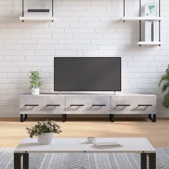 Mobile Porta TV Industrial vidaXL in Legno e Metallo Grigio L: 150 cm, P: 36 cm, H: 30 cm