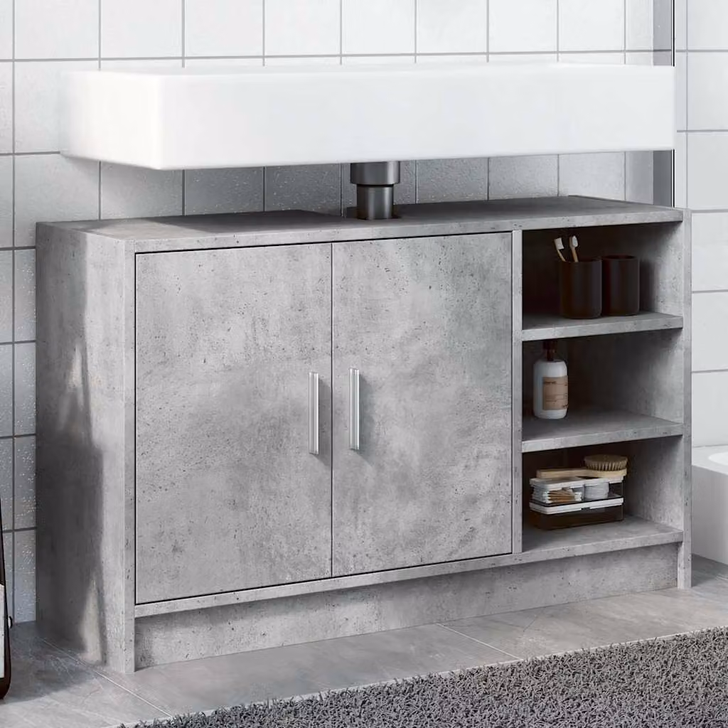 Mobile Lavabo vidaXL Grigio Cemento, Design Moderno con Ante a Battente e Scaffale Aperto, L 90 x P 29 x H 55 cm