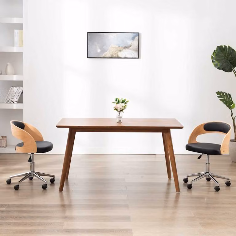 Sedia da ufficio girevole moderna vidaXL in similpelle nera con struttura in legno e metallo
