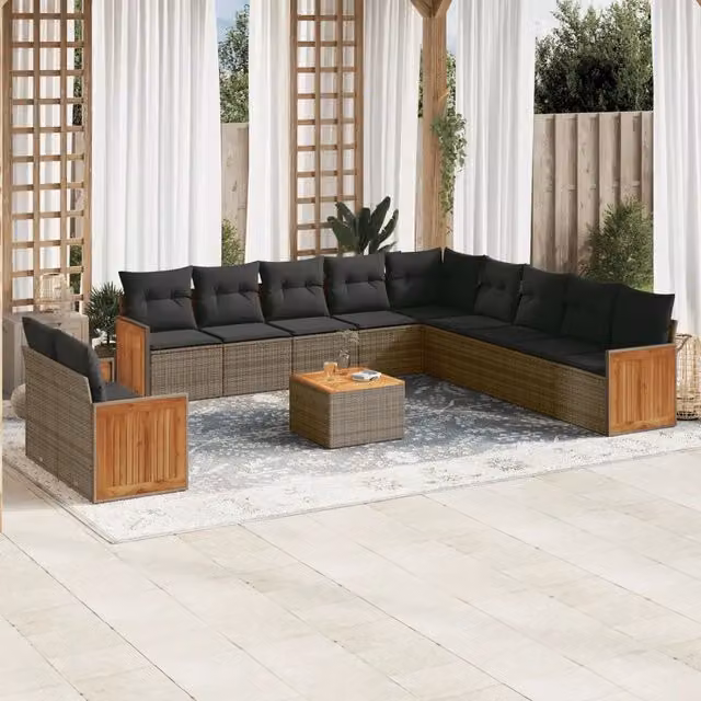 Set Divani da Giardino 12 pz con Cuscini Grigio in Polyrattan 3260219