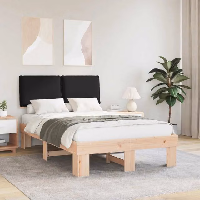 Letto con Testiera Rivestita in Tessuto Nero e Struttura in Pino Massello vidaXL L/P: 120 x 200 cm