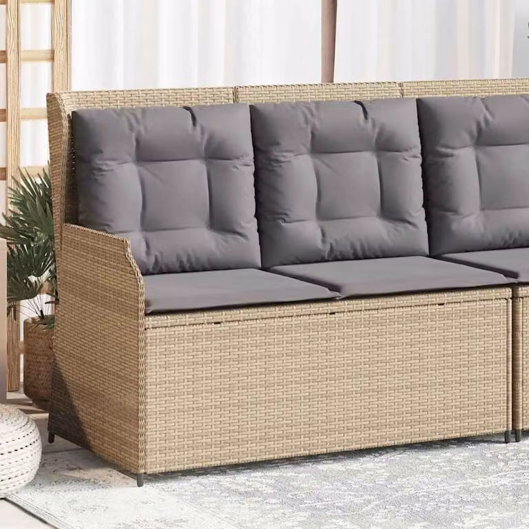 Panca Reclinabile da Giardino vidaXL in Polyrattan e Metallo con Cuscini Beige e Grigio