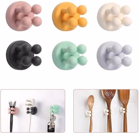 Ibenzoa® Portachiodi e ganci in silicone multifunzionali, set da 6 con 4 ganci per ciascuno – adesivi, adatti per bagno, cucina, ufficio e camera da letto, impermeabili, realizzati in silicone di alta qualità