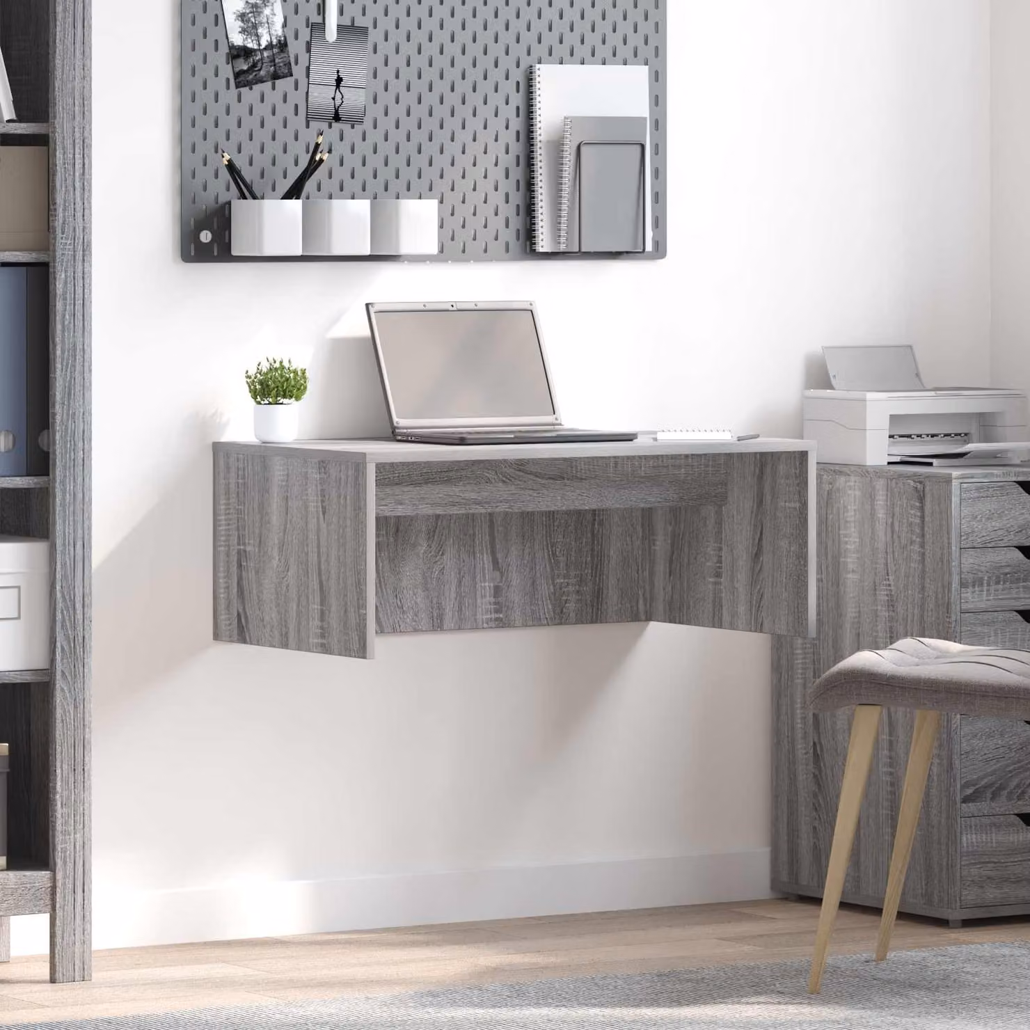 Scrivania a parete sospesa vidaXL in stile minimalista, colore grigio, L 80 x P 45 x H 30 cm