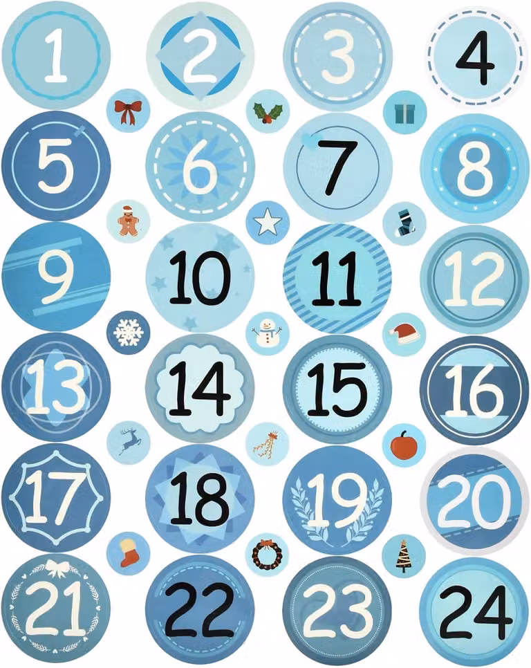Adesivi per calendario dell'Avvento - 1 set di 24 numeri - Adesivi con numeri natalizi - Ideali per realizzare regali personalizzati