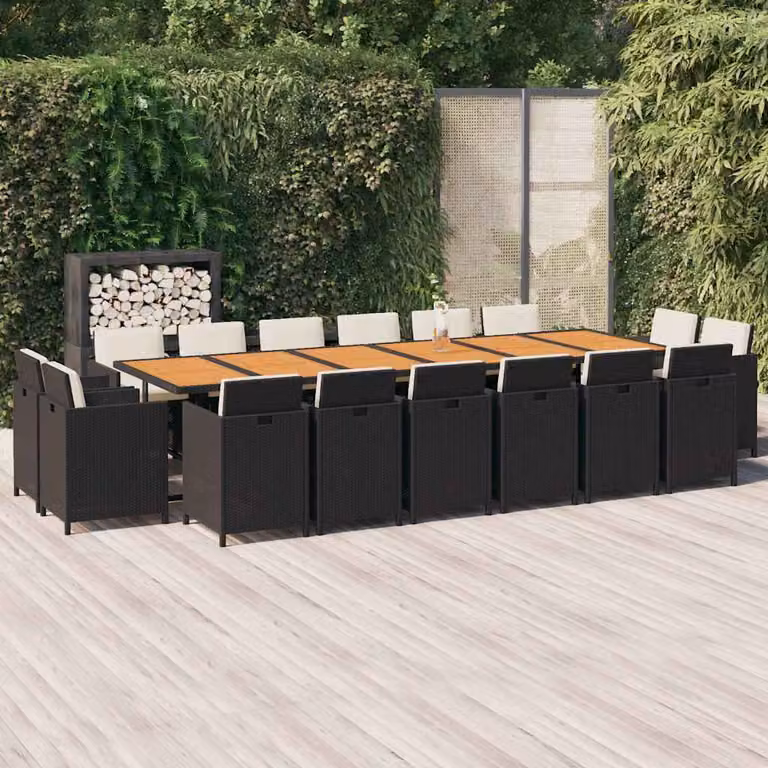 Set da pranzo per giardino vidaXL in polyrattan e legno di acacia con 17 pezzi, nero e marrone