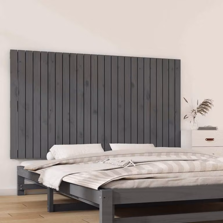 Testiera da parete vidaXL in legno massello di pino grigio, L: 159,5 cm, P: 3 cm, H: 90 cm
