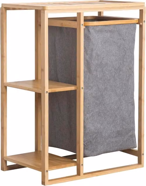 Scaffale Portabiancheria Avilia Home in Bambù Marrone con 2 Ripiani e Cestino, L/P/H: 70 x 30 x 30 cm