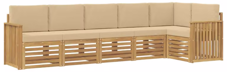 Set di divani da esterno, 6 pezzi, colore beige, dimensioni 306 x 128,5 x 73 cm