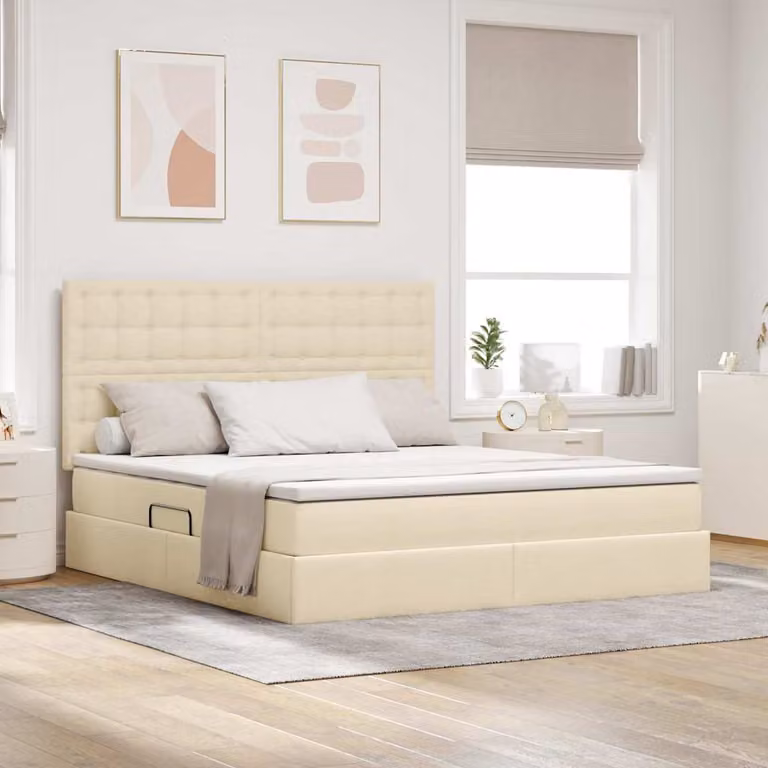 Letto con contenitore e illuminazione LED vidaXL, colore beige, L/P/H: 180 x 200 x 76 cm