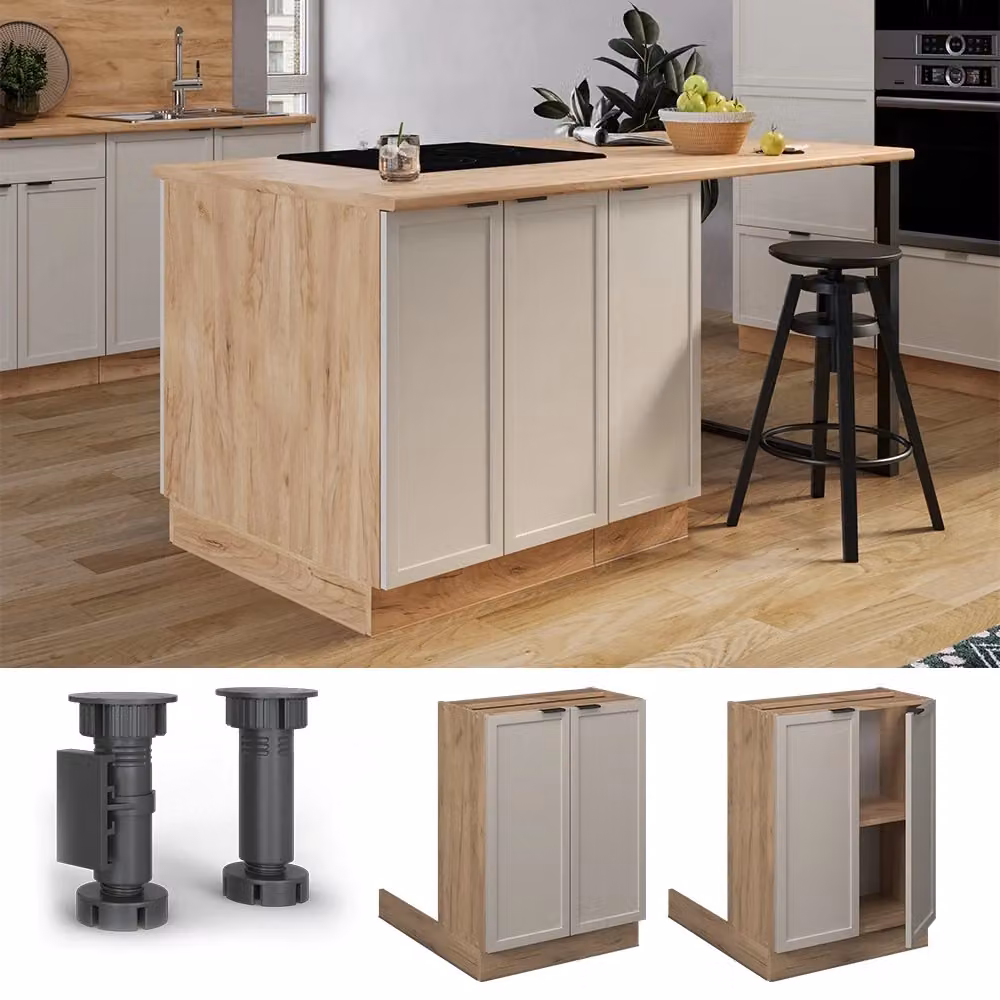 Isola da cucina Vicco Fame-Line Grigio Beige e Rovere dorato, base con ante a battente, L: 60 cm, H: 82 cm, P: 30 cm – 2