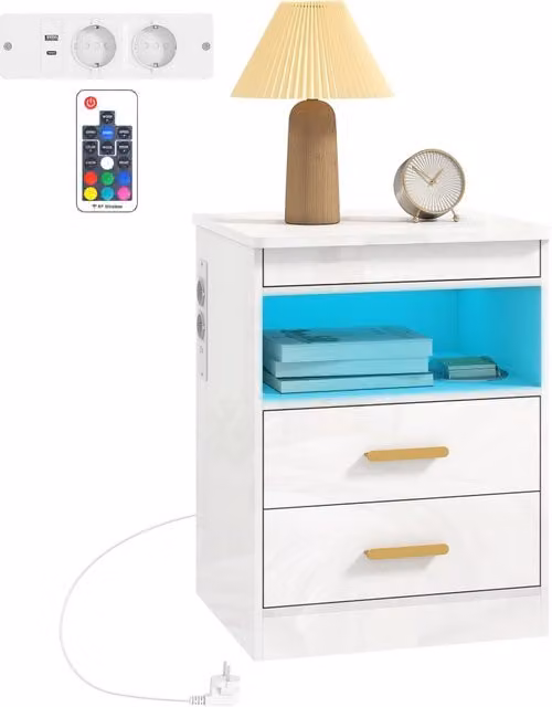 Tavolino da salotto con LED e ricarica ¨C Minimal ¨C Bianco lucido
