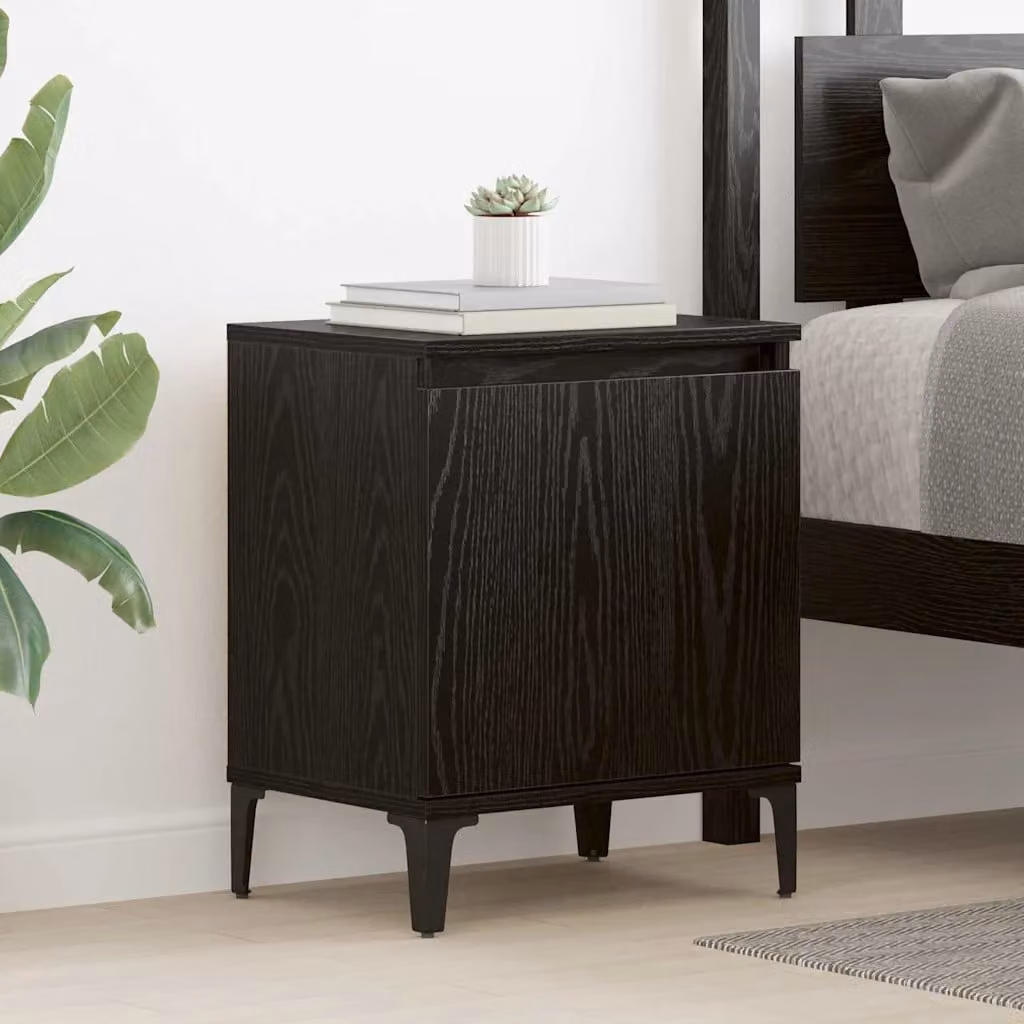 vidaXL Armadio da Notte Moderno in MDF e Metallo, Nero Opaco, L 40 x P 30 x H 50 cm