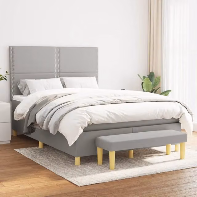 Letto Ibrido con Giroletto a Molle e Materasso vidaXL Grigio Chiaro e Bianco L/P/H: 193 x 144 x 128 cm