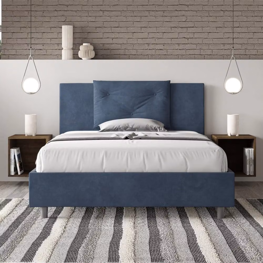 Letto Matrimoniale Moderno GIORDANOSHOP Imbottito in Microfibra Blu L 222 cm x P 215 cm x H 110 cm – 2
