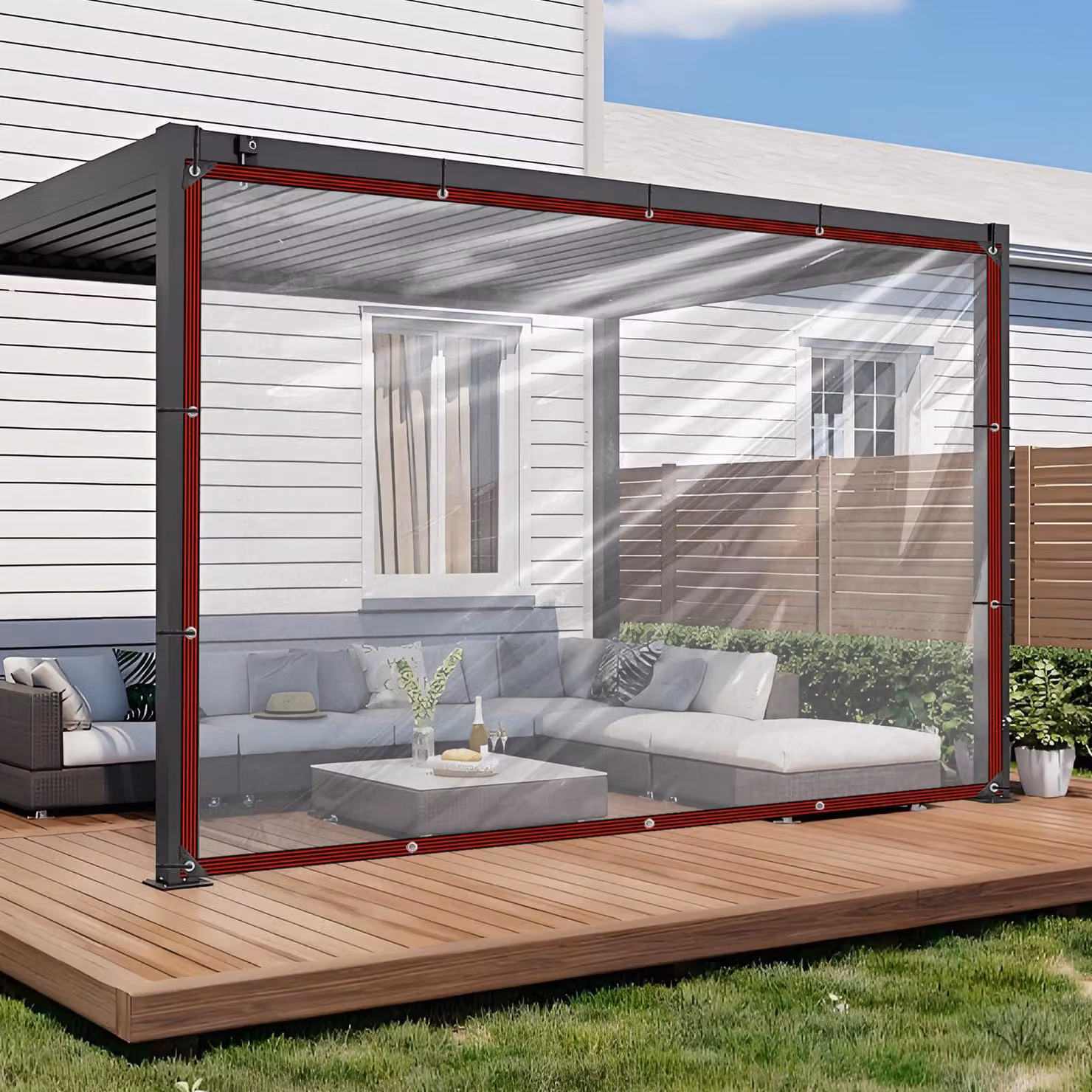 Telo trasparente, dimensioni 3 x 6 metri, in PVC impermeabile, con occhielli, per uso esterno