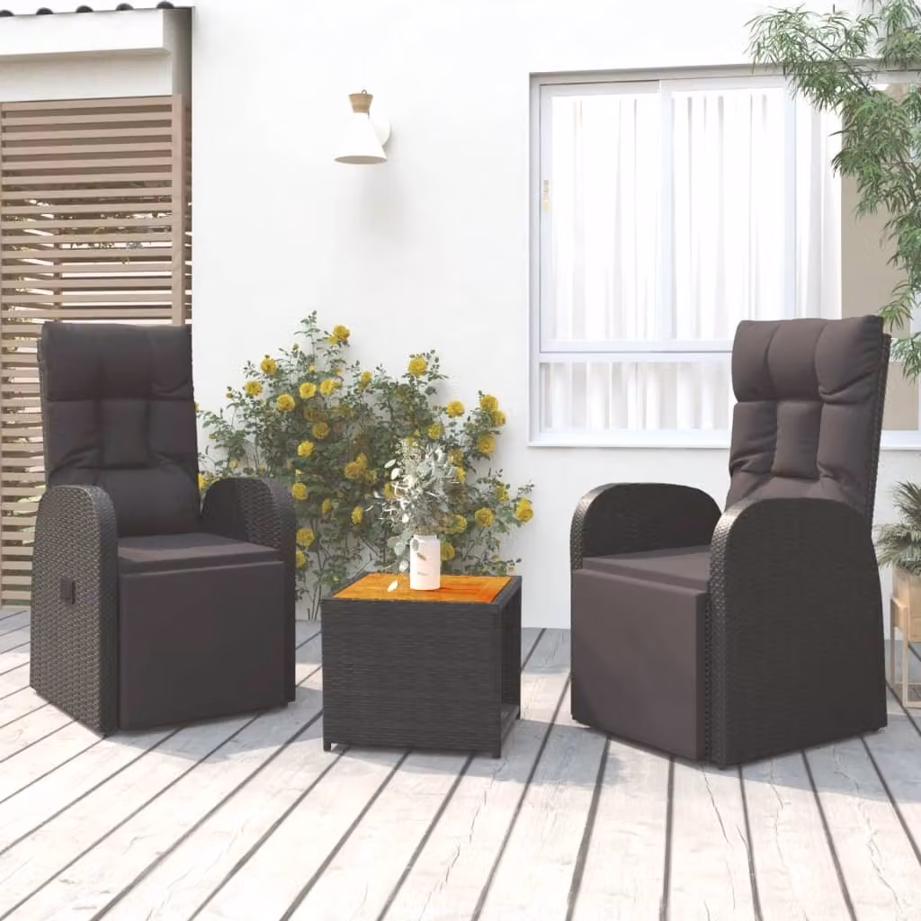 Maison Exclusive - Set Mobili Giardino 3pz Nero Polyrattan e Legno Massello Acacia