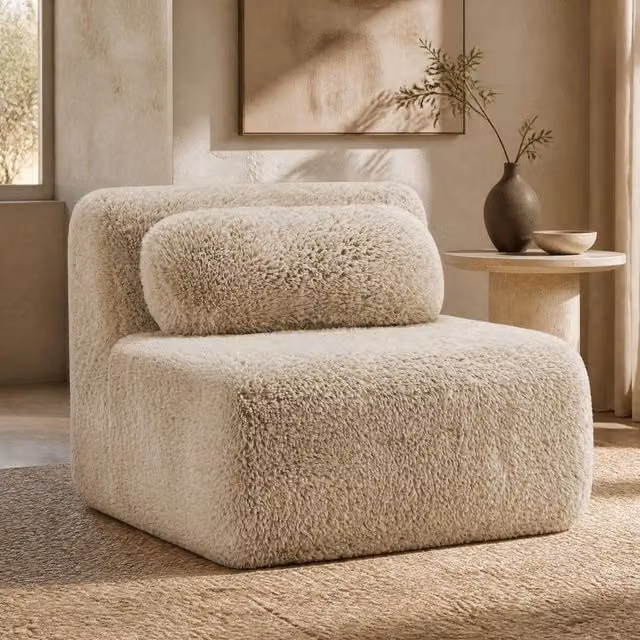 Divano modulare OKWISH senza braccioli in tessuto beige con pouf coordinato e seduta ampia per il tuo soggiorno – 1