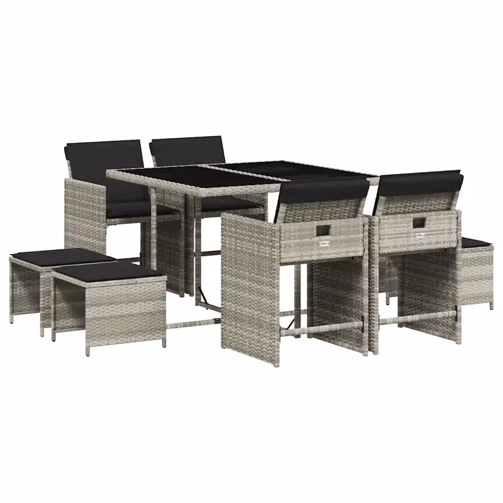 Set Pranzo da Giardino vidaXL in Polyrattan con Piano in Vetro e 9 Sedute, Grigio Antracite – 2