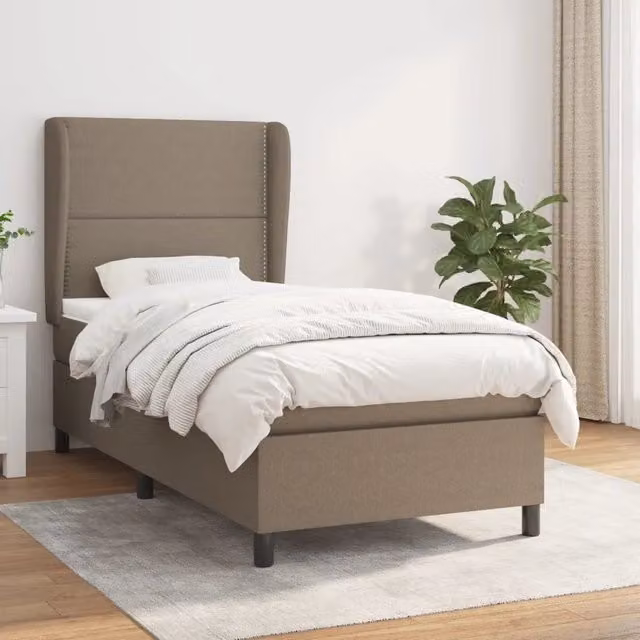 Letto Ibrido vidaXL con Giroletto a Molle e Materasso in Tessuto Beige e Bianco L/P/H: 90 x 200 x 25 cm – 1