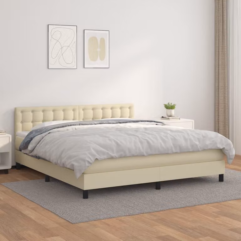 Letto Ibrido vidaXL con Giroletto a Molle e Materasso in Similpelle Beige e Bianco, L/P: 180 x 200 cm