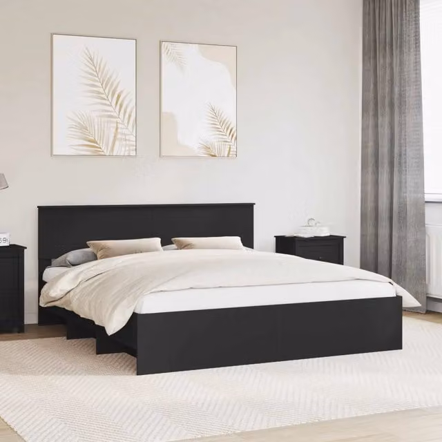 Struttura del letto-Giroletto Nero 180 x 200 cm Legno multistrato 568193