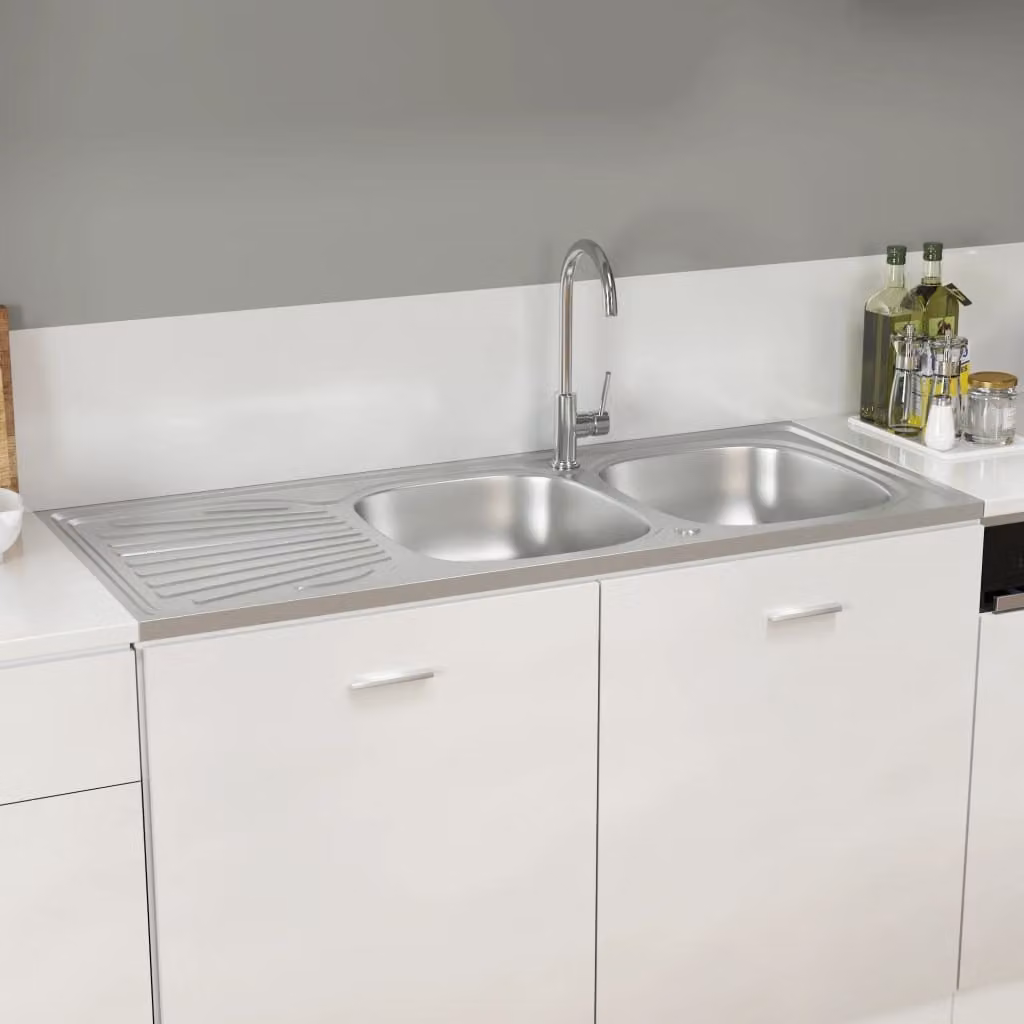 The Living Store Lavello da cucina a doppia vasca silver 1200x600x155 mm in acciaio inox
