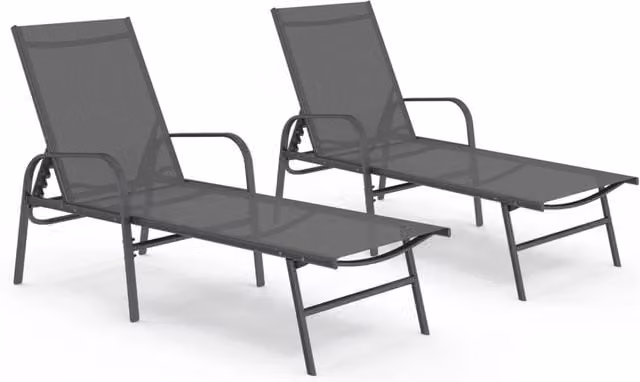 Set di 2 lettini da giardino reclinabili FIDJI IDMarket in acciaio grigio antracite e tessuto grigio – 1