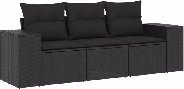 Set Salotto da Giardino 3 Pezzi Design In con Polyrattan Nero e Cuscini Imbottiti