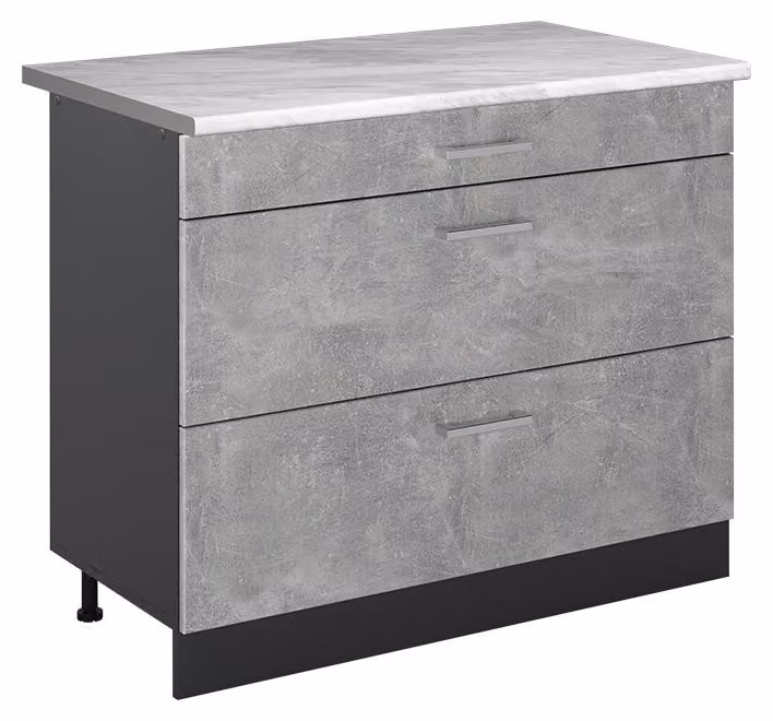 Mobiletto base per cucina Vicco R-Line Calcestruzzo/Antracite 100 cm piano di lavoro Marmo, Model 71554