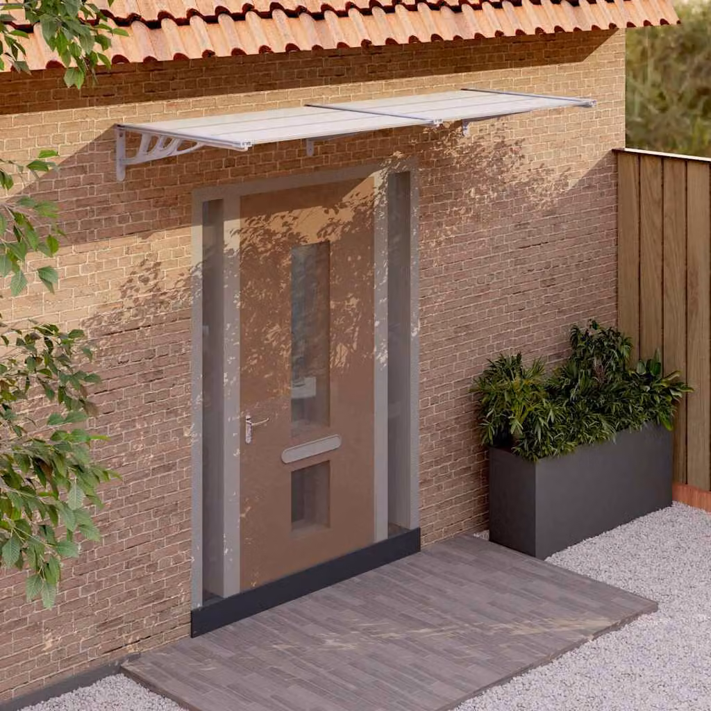 Tettoia per porta vidaXL in policarbonato e alluminio, Grigio e Trasparente, L: 239 cm, P: 90 cm