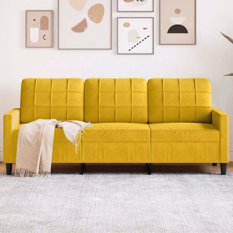 vidaXL Divano a 3 Posti Moderno in Velluto Giallo con Struttura in Metallo