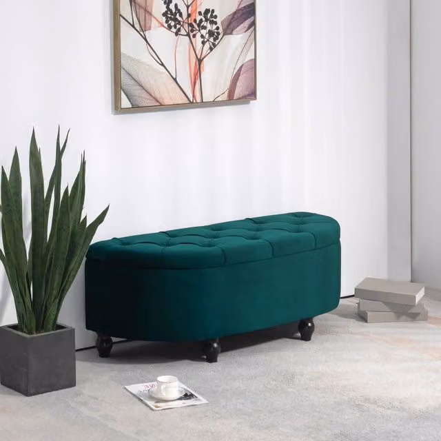 Panca contenitore imbottita in velluto WISHDOR, verde, L 120 x P 46 x H 42 cm – 1