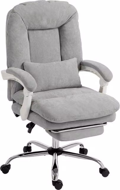 Sedia da ufficio ergonomica HOMCOM in velluto grigio chiaro con supporto lombare e poggiatesta, poltrona reclinabile con braccioli e altezza regolabile per home office – 1
