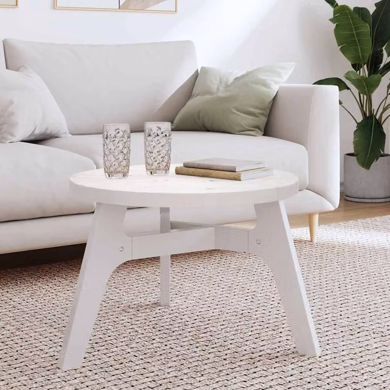 Piano Tavolo Rotondo vidaXL in Legno Massello di Pino Bianco Ø60 cm
