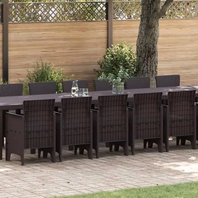 Set da pranzo da giardino con cuscini 17 pz Marrone PP 3378660