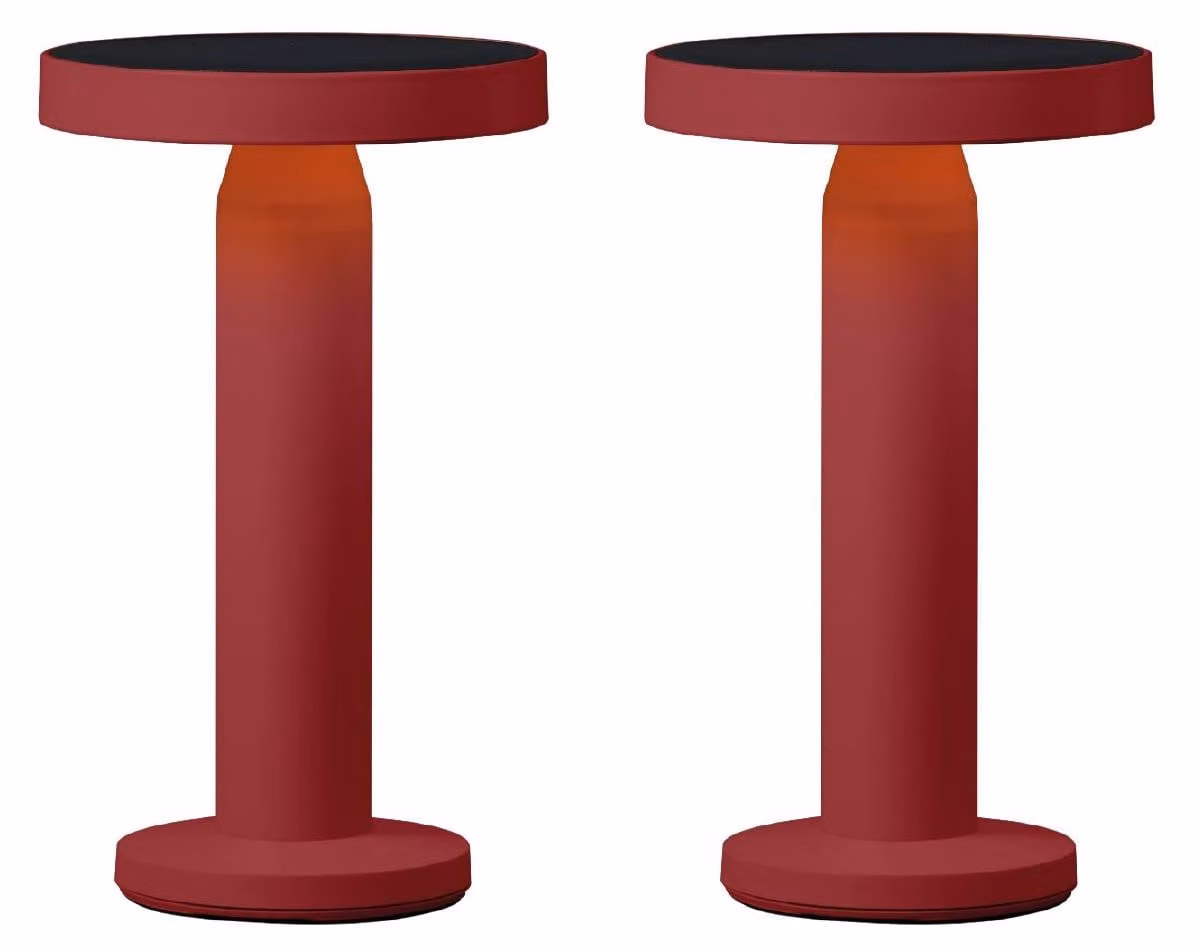Luxus Europe - Lampada da tavolo solare Rio - Set da 2 - Bordeaux - Lampada da tavolo LED solare senza fili per esterni - Alimentazione a energia solare e ricarica tramite USB-C