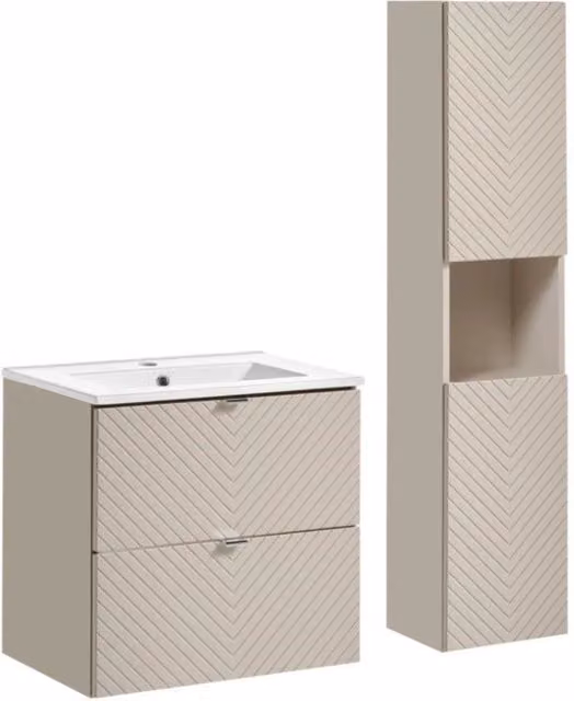 Set bagno AOKI: mobile sotto lavabo con cassetti 60cm + lavabo incassato bianco + colonna
