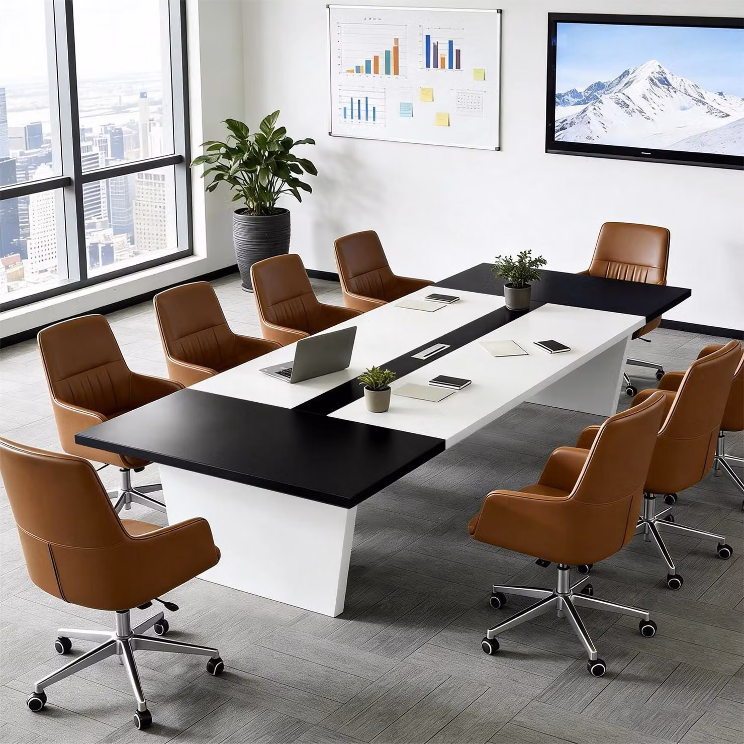 Tavolo da conferenza, dimensioni 320x100x74 cm, colore nero e bianco, piano del tavolo spesso 2,5 cm