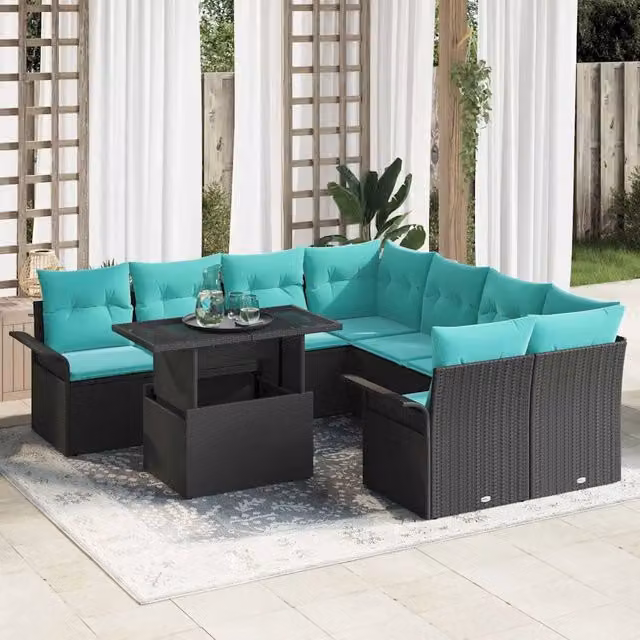 Set Divano da Giardino 9 pz Nero 3356999