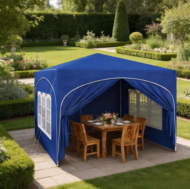 Gazebo pieghevole ULEVR 3x3 m blu con 4 pareti rimovibili, protezione UV 50+ e borsa da trasporto