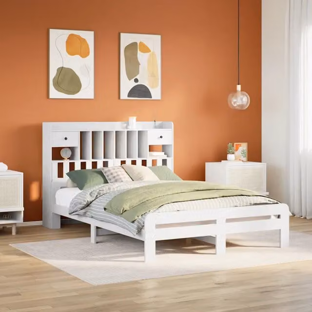Letto Libreria senza Materasso Bianco 140x190 cm Legno di Pino 3308895