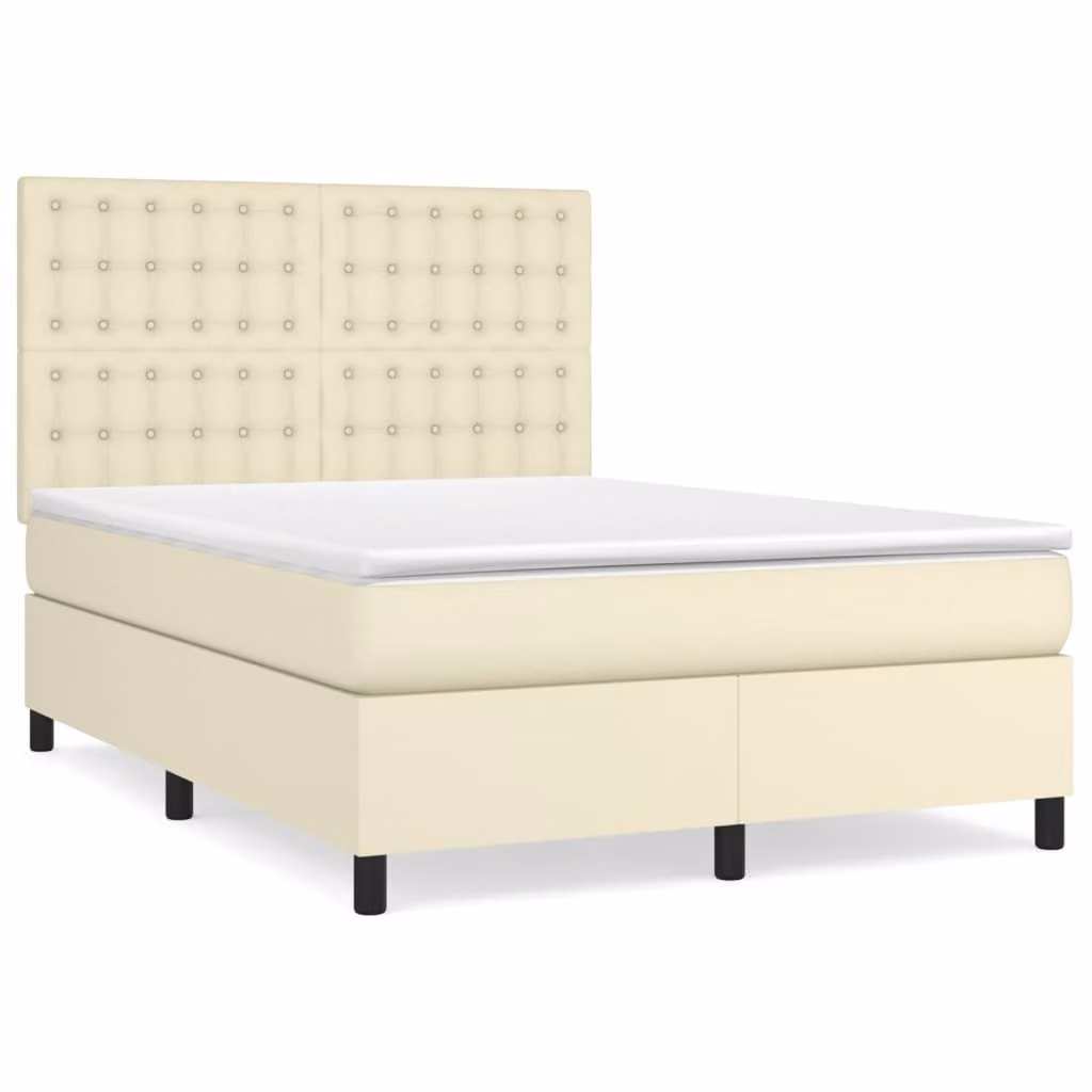 Giroletto a Molle con Materasso Crema 140x190 cm in Pelle finta